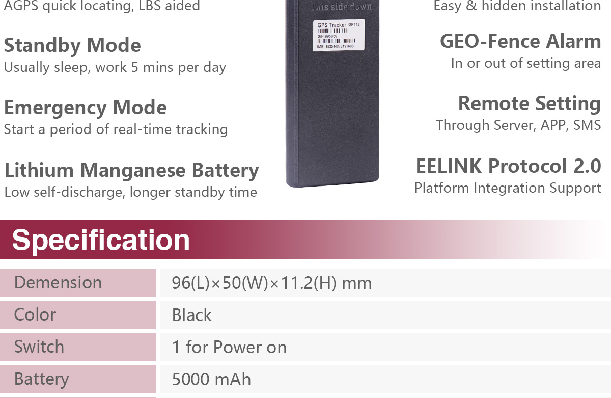 Super Long Standby GPS Tracker GPT12