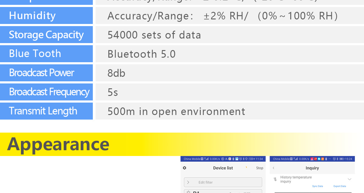 BLUE TOOTH BEACON DB01 TEMPERATURE & HUMIDITY MONITORING
